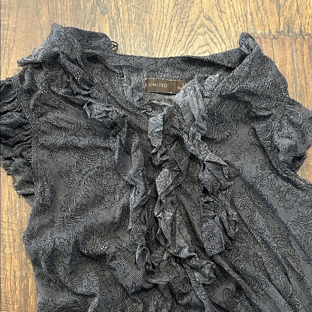 The Limited Black Ruffled Cap-Sleeve Paisley Blouse - Picture 3 of 3